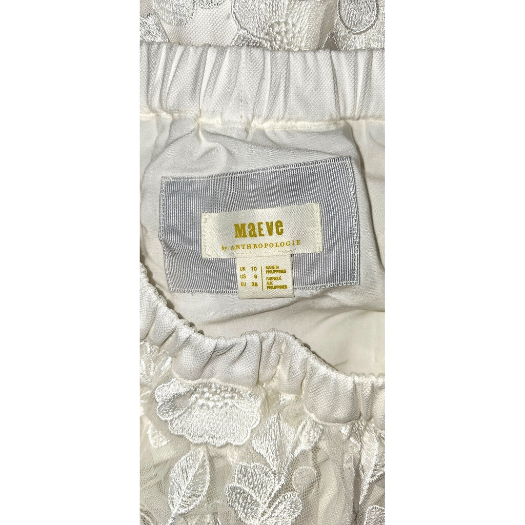 New Anthropologie Maeve Floral Appliqué Maxi Skirt $298 SIZE 6 White Midi Length
