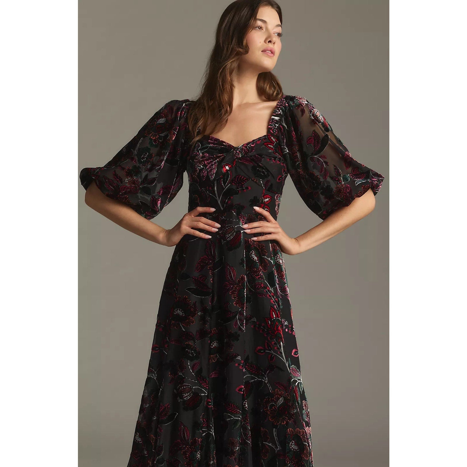 New ANTHROPOLOGIE  Hutch Printed Twist-Front Puff-Sleeve Ruffle-Hem Dress $228 S