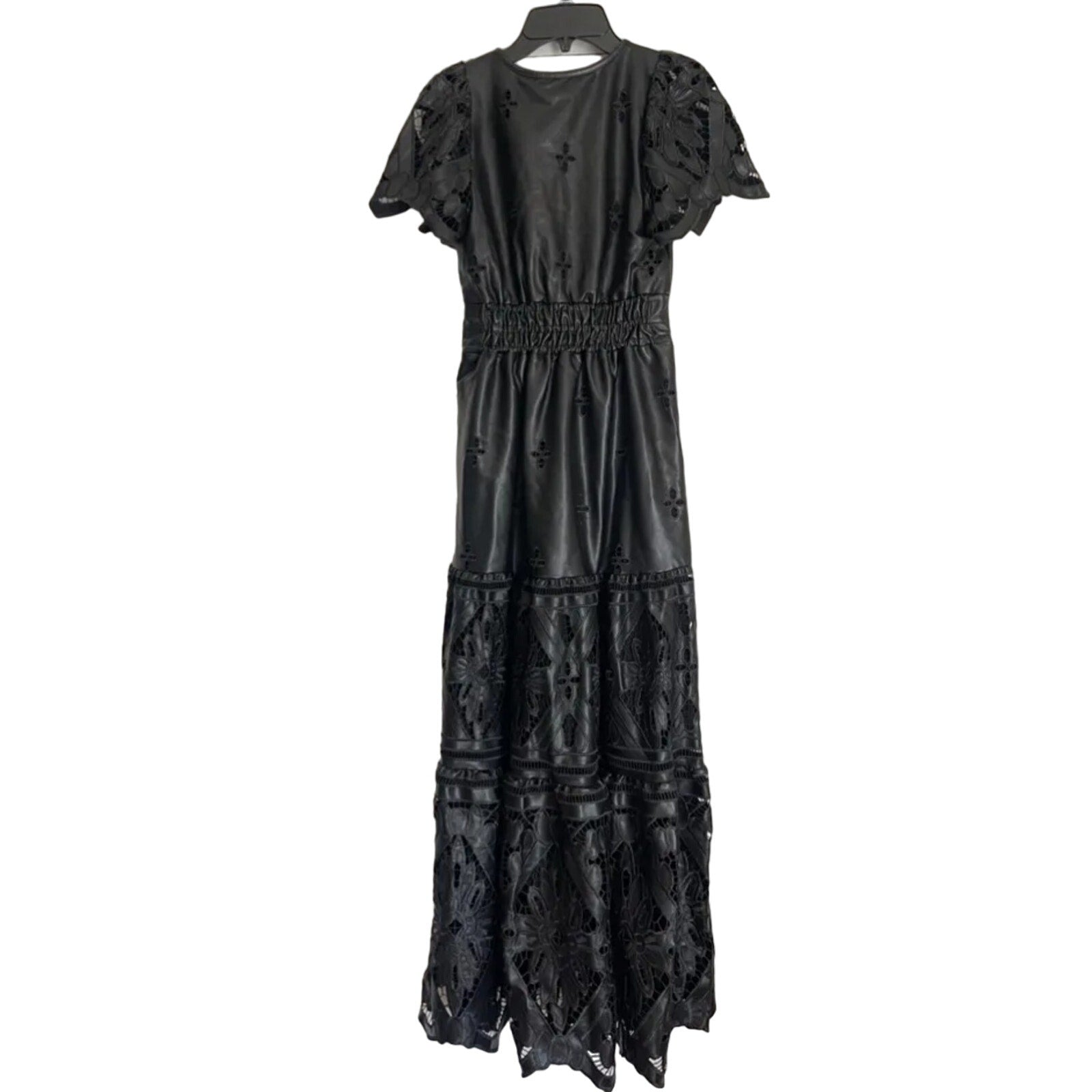 Anthropologie The Somerset Maxi Dress: Faux Leather Embroidered BLACK XXS 00