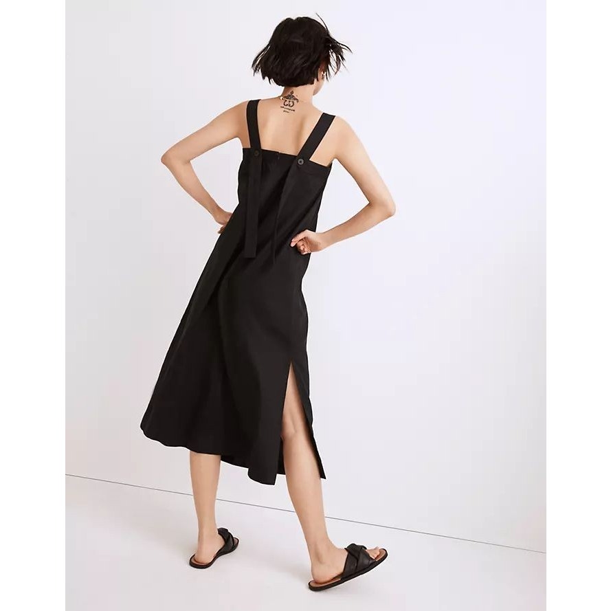 New MADEWELL Linen-Cotton Princess-Seamed Midi Dress $110 X-LARGE Black