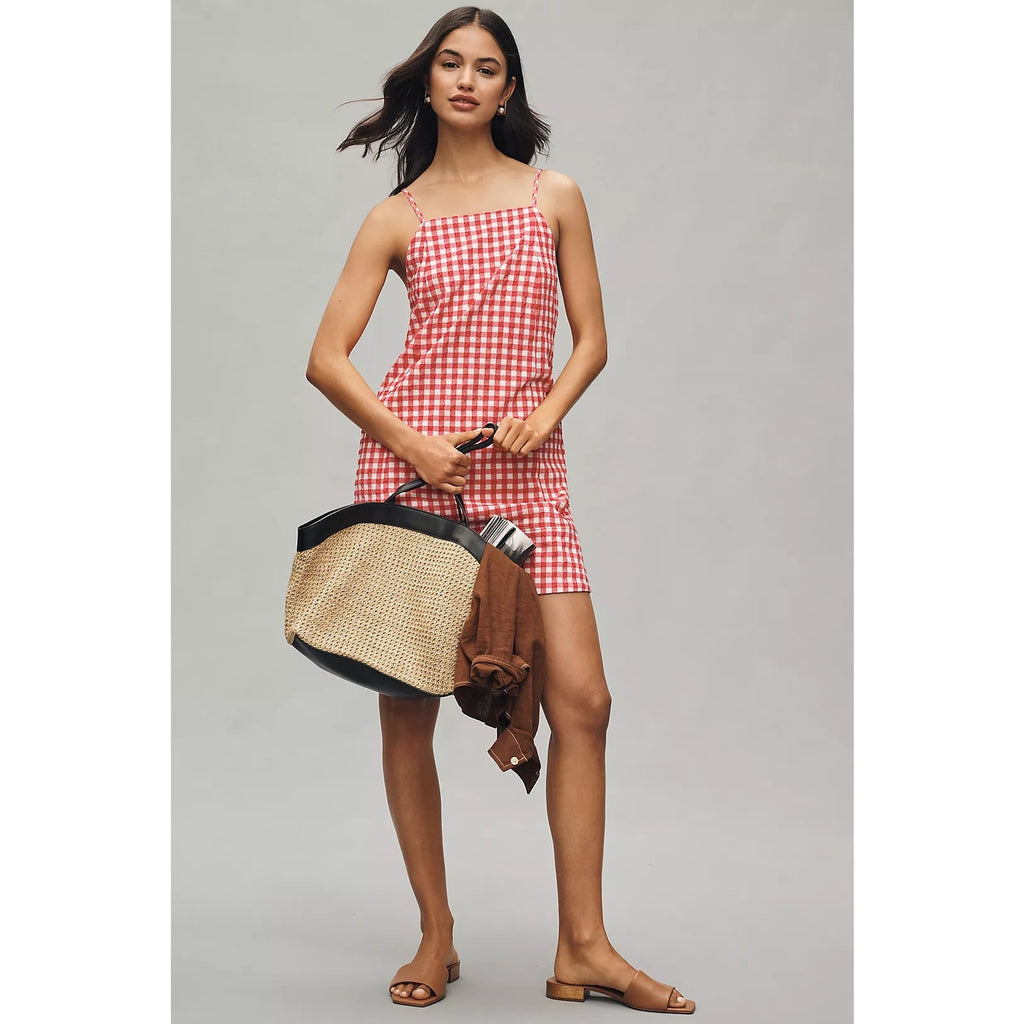 Anthropologie Apron-Style Mini Dress PLUS 1X Raspberry Gingham Anthropologie