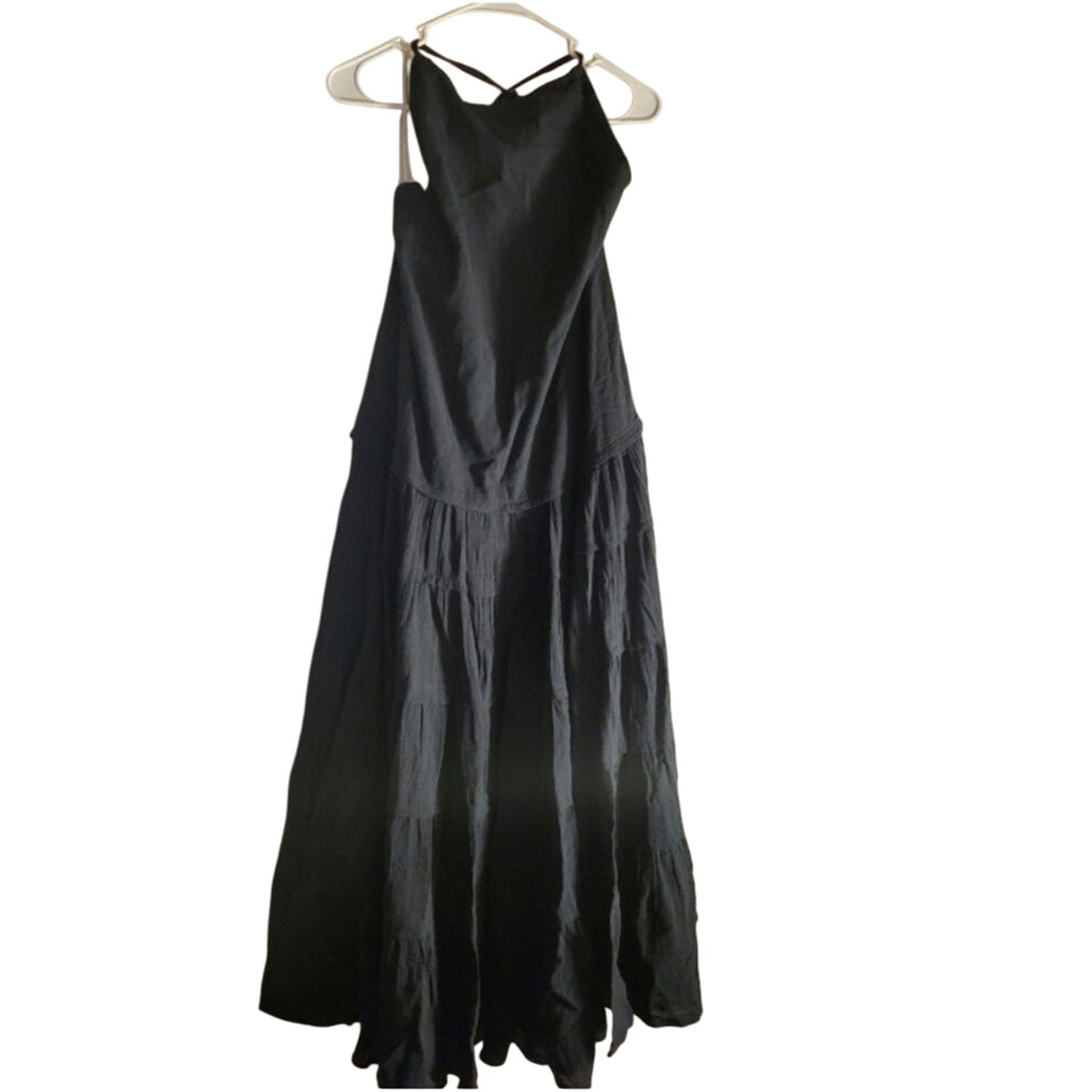 New FREE PEOPLE Somewhere Sunny Drop-Waist Boho Maxi Dress $118 X-SMALL Black