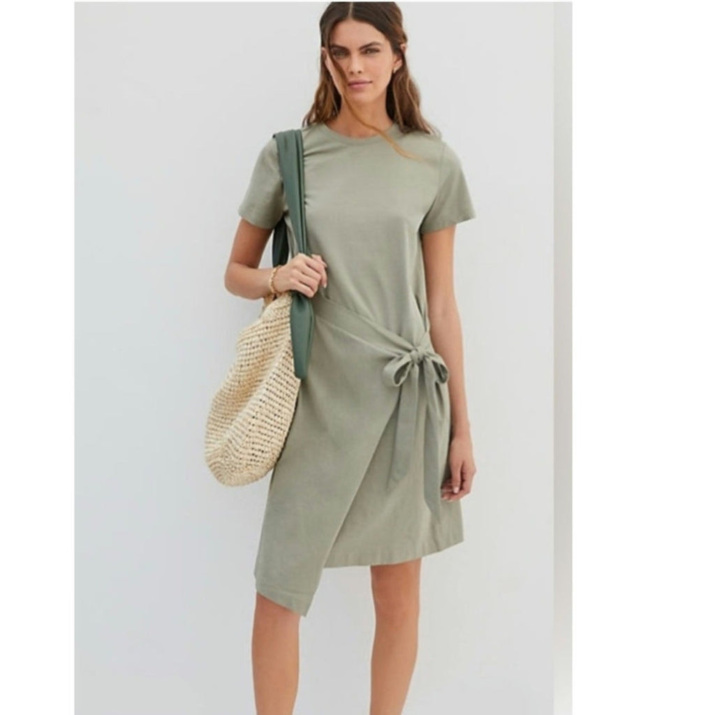 Anthropologie Dolan Draped Midi Dress X-SMALL Moss Anthropologie