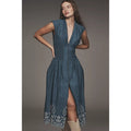 Anthropologie The Tommie Denim Eyelet Trim Midi Dress SMALL BLUE Anthropologie