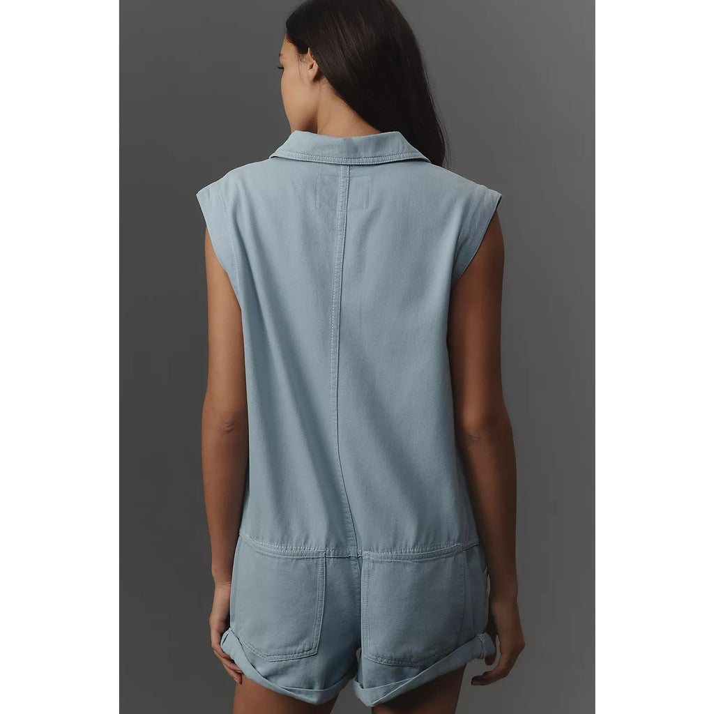 ANTHROPOLOGIE Pilcro Sleeveless Collared Romper SMALL Blue Anthropologie