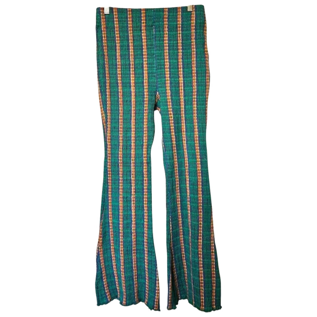 New Free People Fine Line High Rise Slim Flare Pants $78 Small Green Stretchy