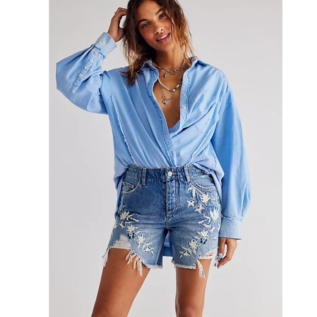 New FREE PEOPLE You're My Butterfly Embroidered Shorts CUTOFFS $198 SIZE 24