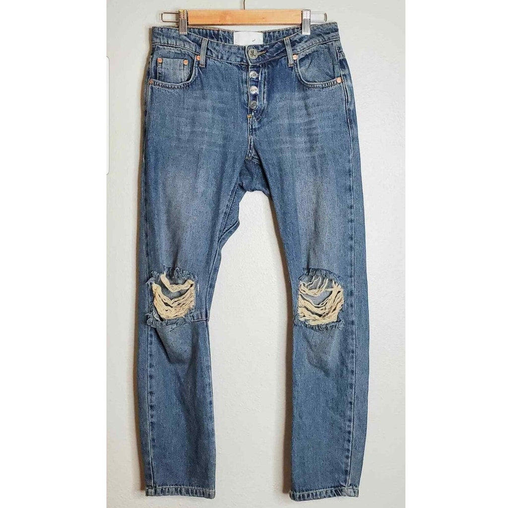 One Teaspoon Saints Distressed Jeans Size 25 Baggy Boyfriend Frayed Holes Loose