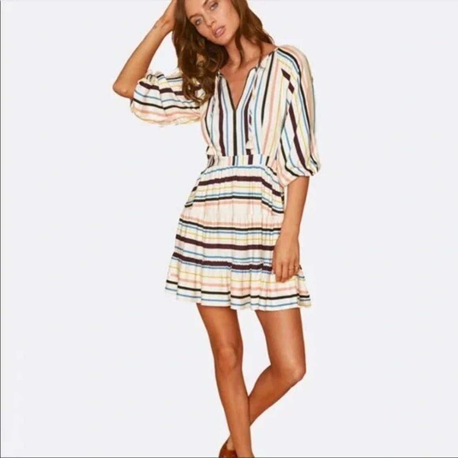 NEW Anthropologie Lost + Wander Patti Puff Sleeve Striped Dress Size Small