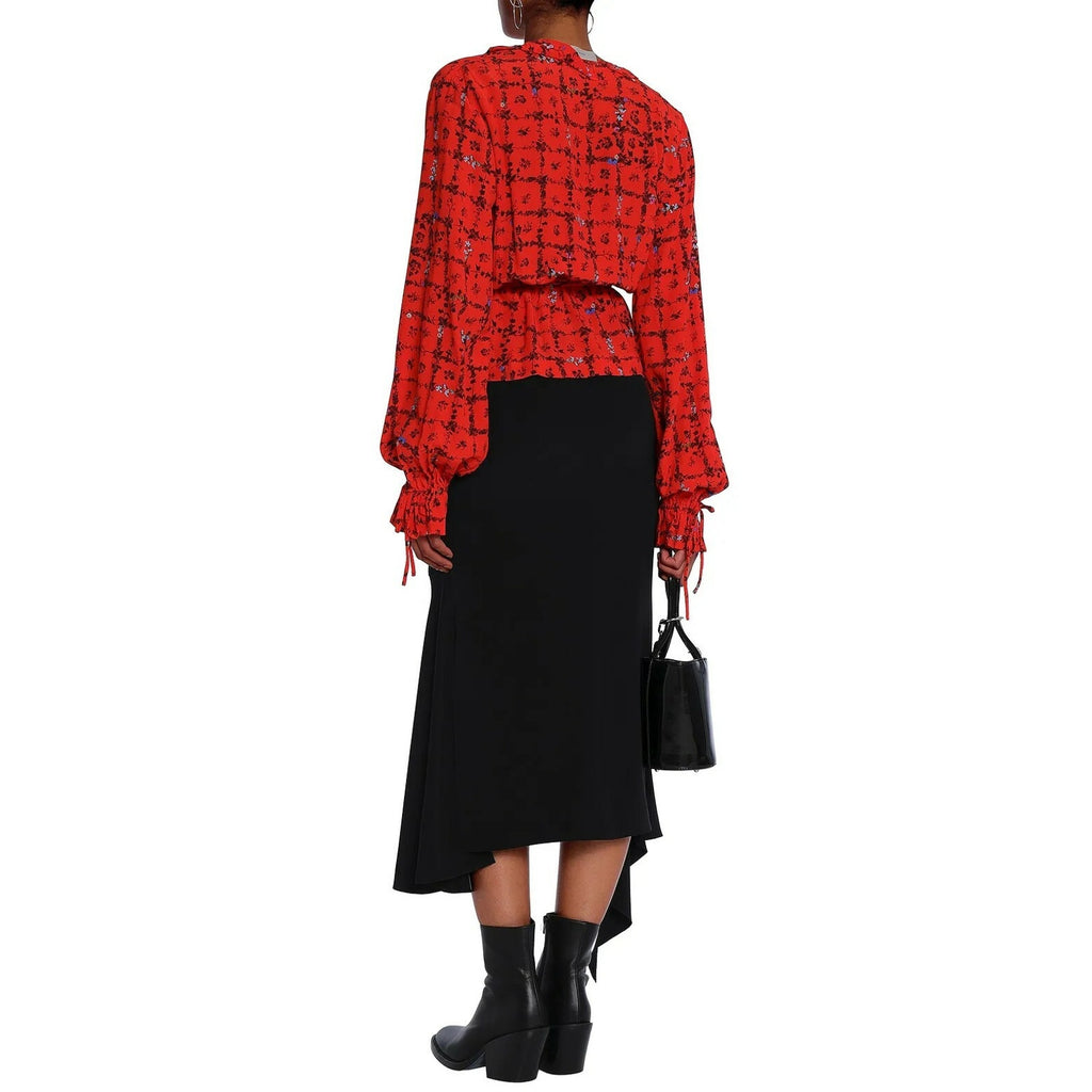 NEW Preen Verena Ruffel Trim Floral Crepe Long Sleeve Wrap Top Medium