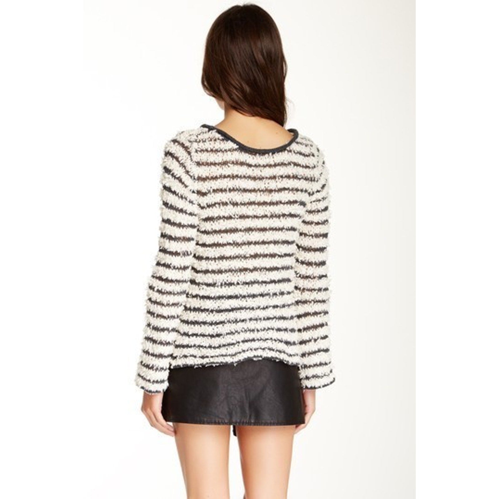 Free People Sweater Ivory Combo Downy Stripe Pullover Shag Size XS