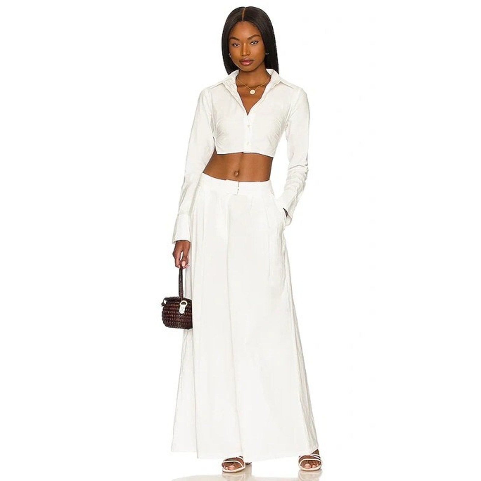 NEW FREE PEOPLE X REVOLVE Ellen Set in Ivory Large Wide Leg Pants