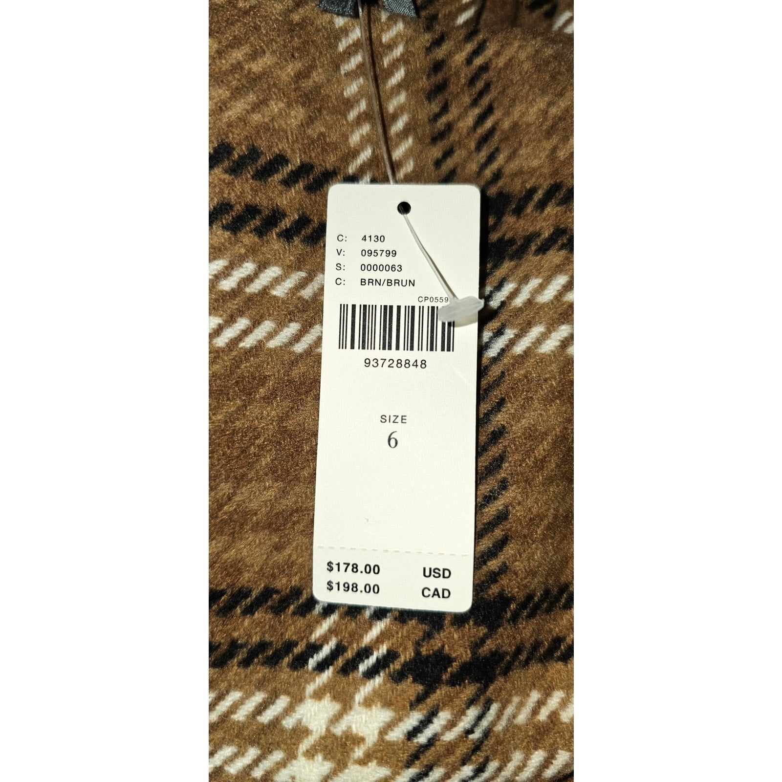 Anthropologie Strapless Belted Midi Dress $178 SIZE 6 Brown PLAID Wool