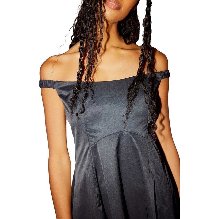 New Free People Alinda Dress $228 SIZE 0 Black Off-The-Shoulder Midi