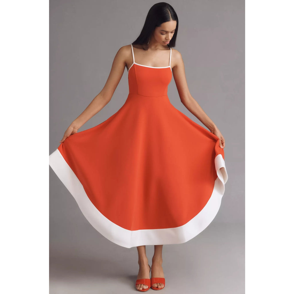 Anthropologie Maeve Colorblock A-Line Midi Dress Small Petite Red Anthropologie