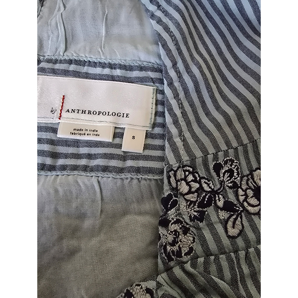 New Anthropologie Aida Floral Embroidered Mini Dress $148 SMALL Blue Striped