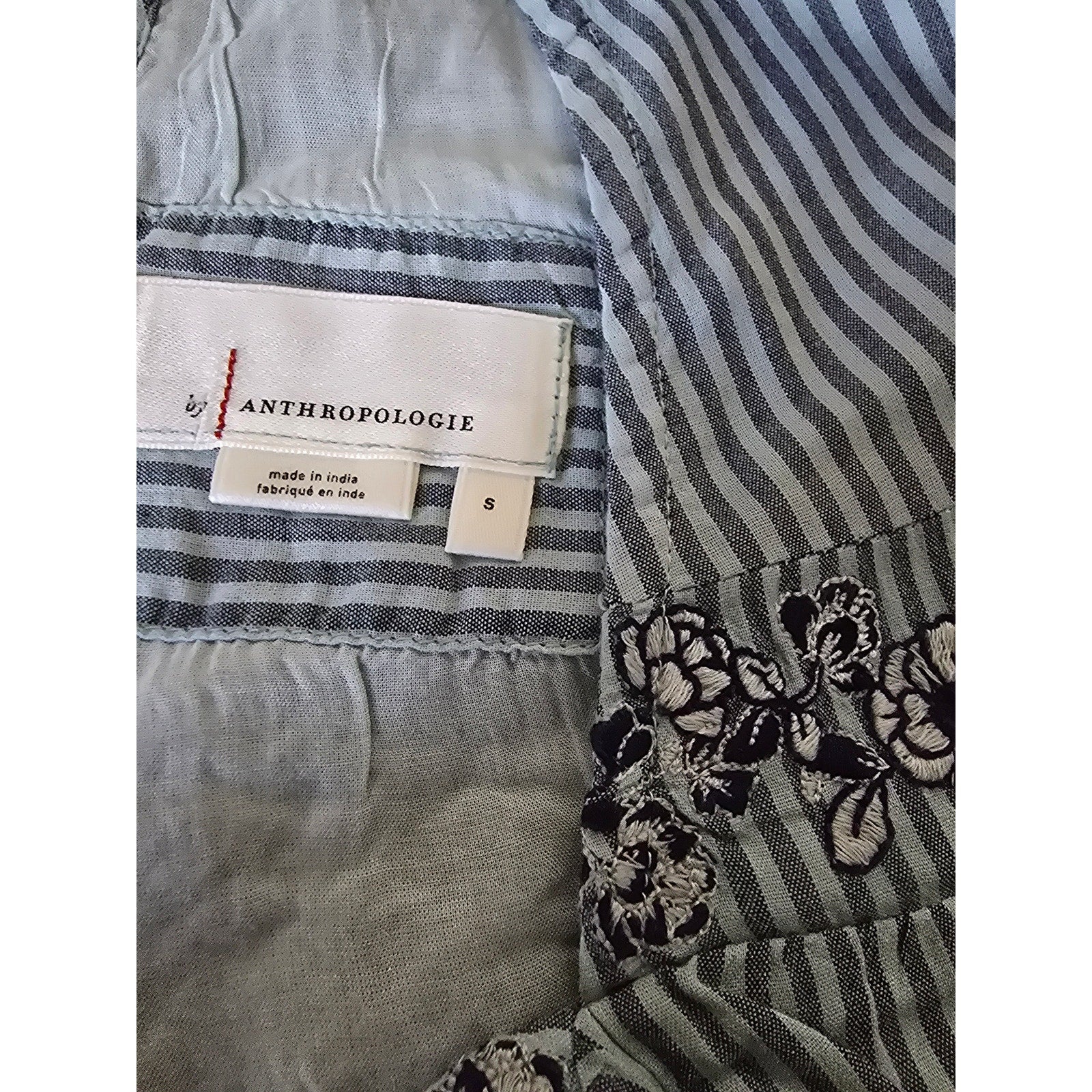 New Anthropologie Aida Floral Embroidered Mini Dress $148 SMALL Blue Striped