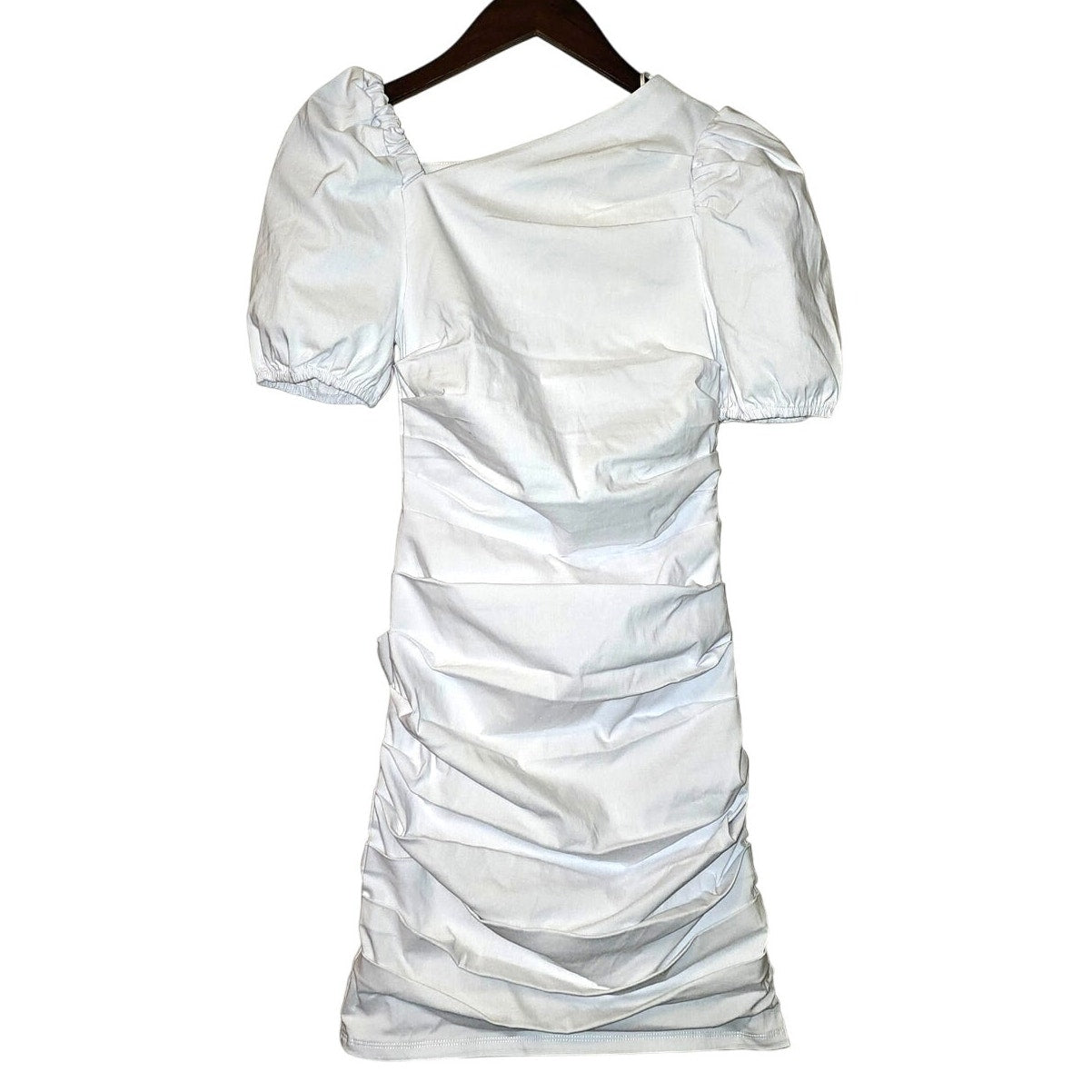 New Anthropologie Maeve Slim Puff-Sleeve Ruched Mini Dress $148  XXS 00 White