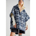 Free People Miss You Poncho SLOUCHY Plaid $198 OVERSIZED M/L Carbon