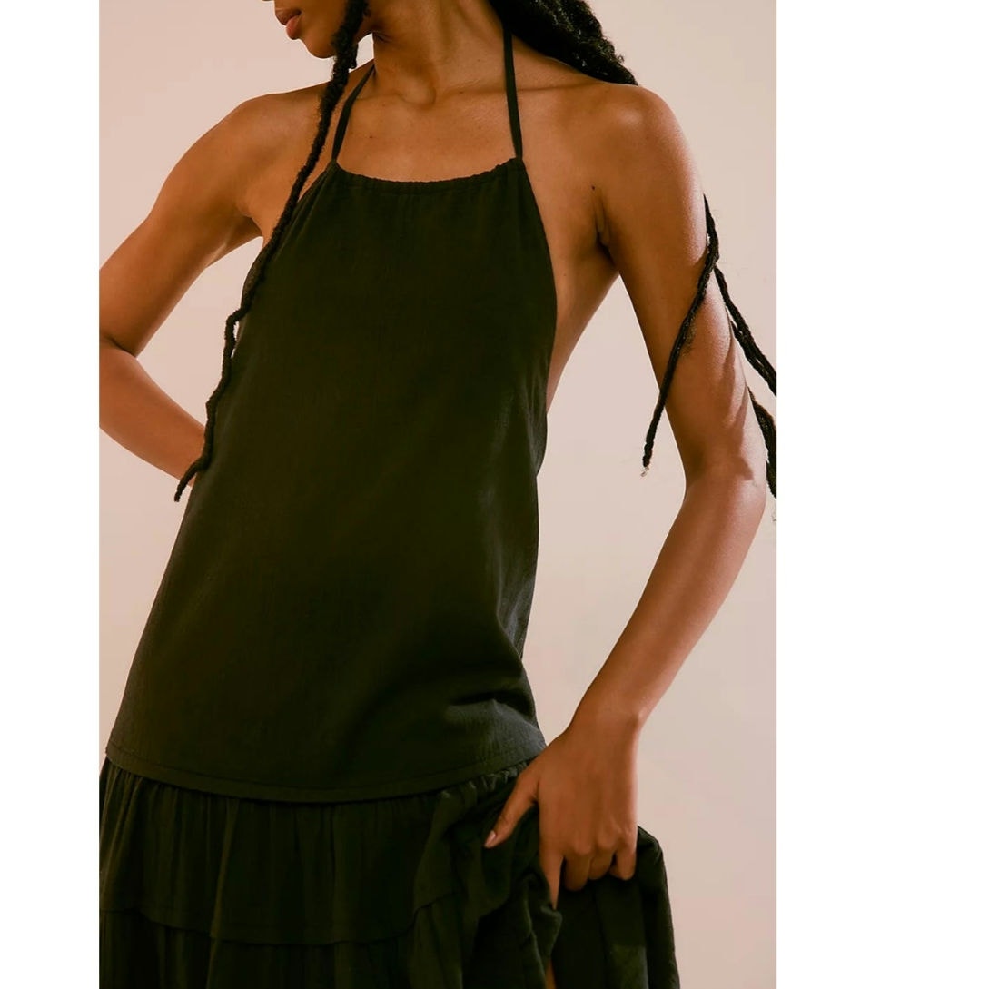 New FREE PEOPLE Somewhere Sunny Drop-Waist Boho Maxi Dress $118 X-SMALL Black