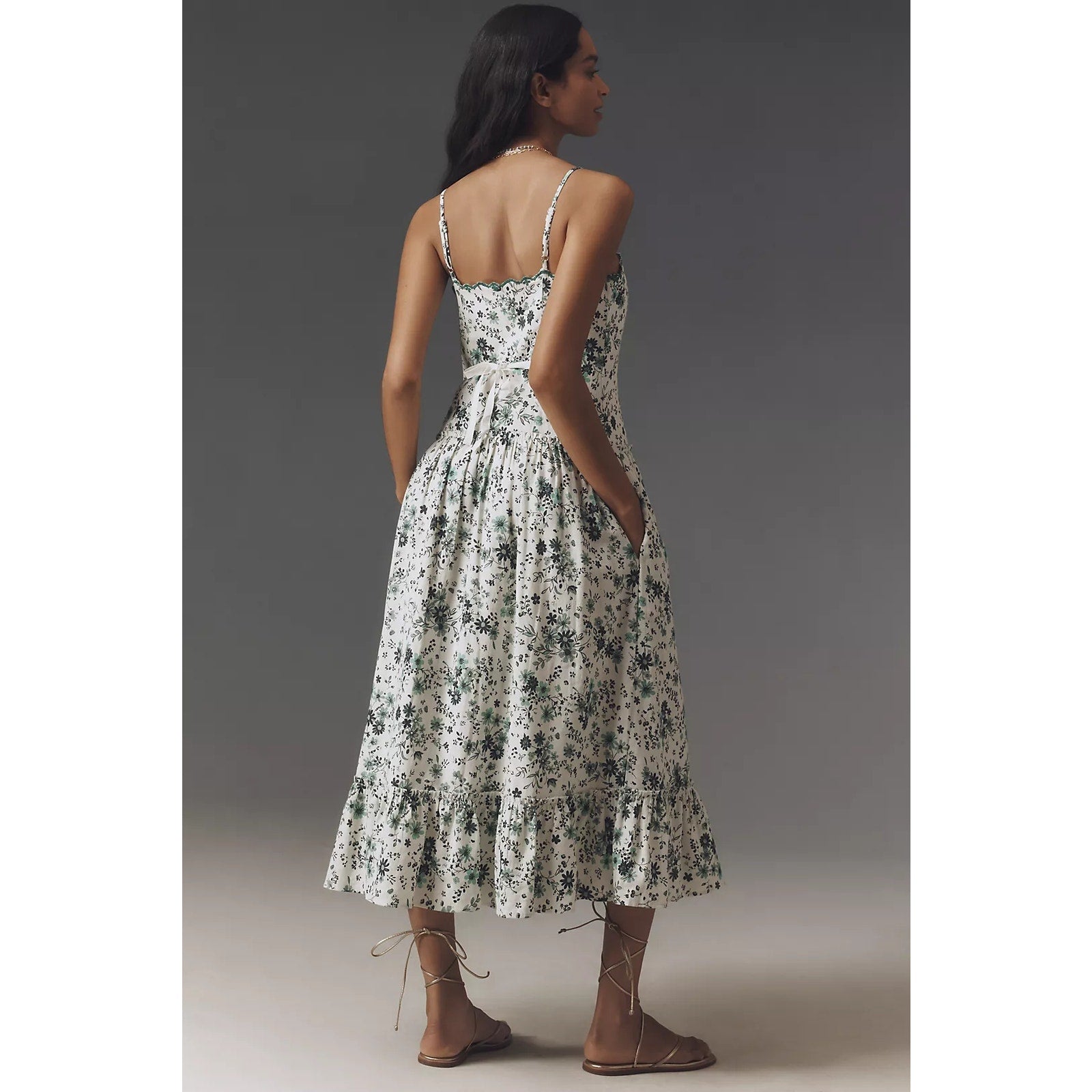 Anthropologie Sleeveless Drop-Waist Midi Dress PLUS 1X Green Floral Anthropologie