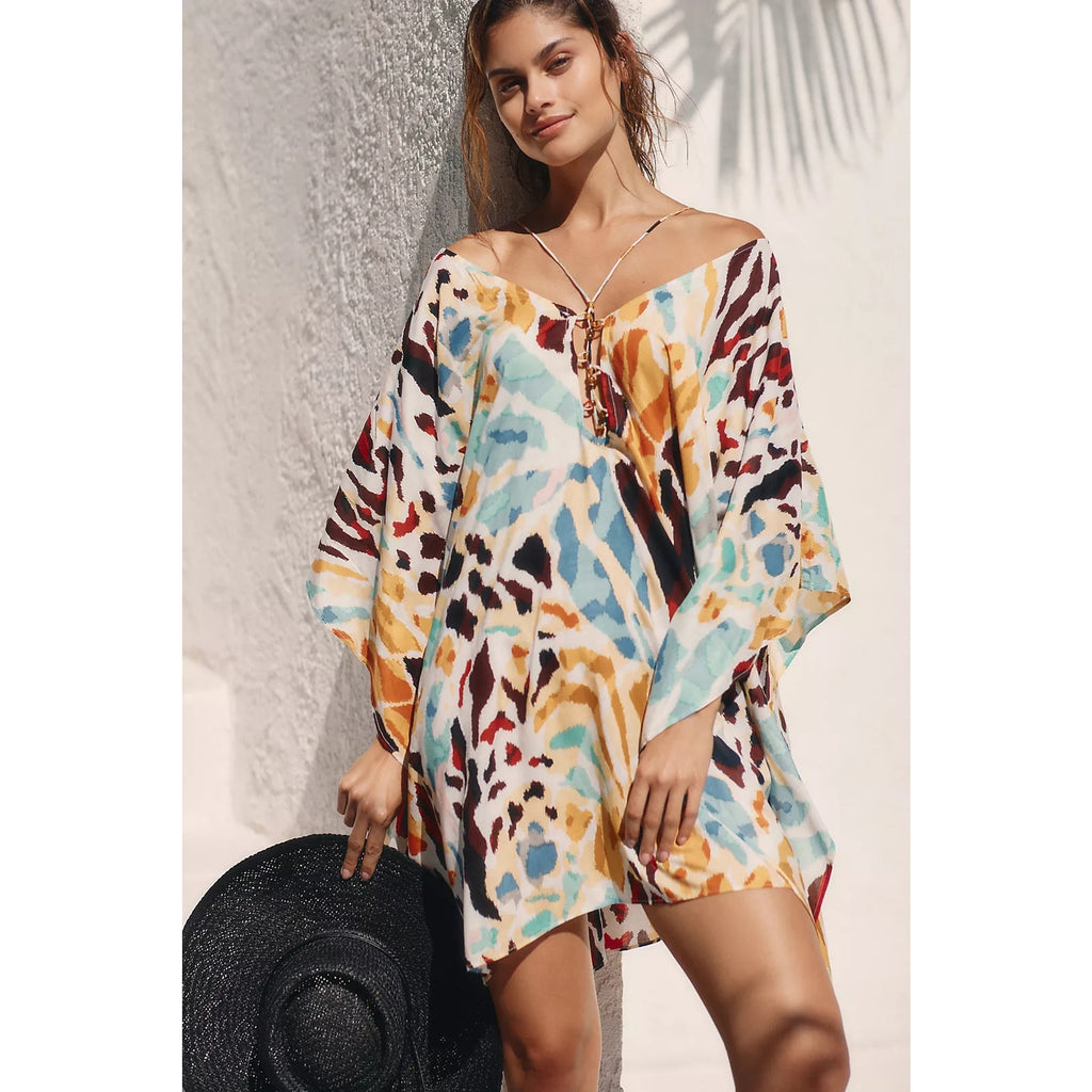 Anthropologie Printed Coverup XXS/XS Multicolor BEADED LACE-UP Anthropologie
