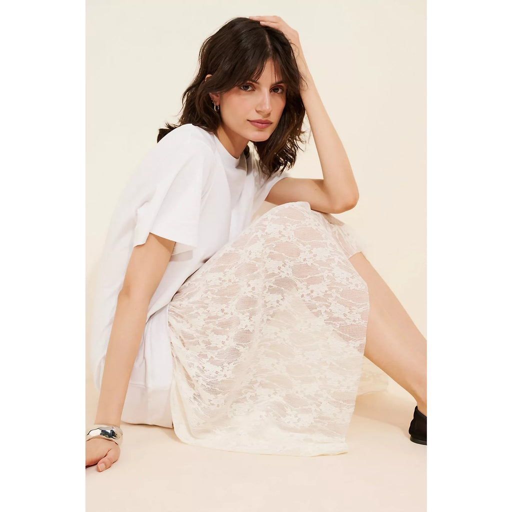 Anthropologie Twofer Lace T-Shirt Midi Dress Size Small White Oversized Anthropologie