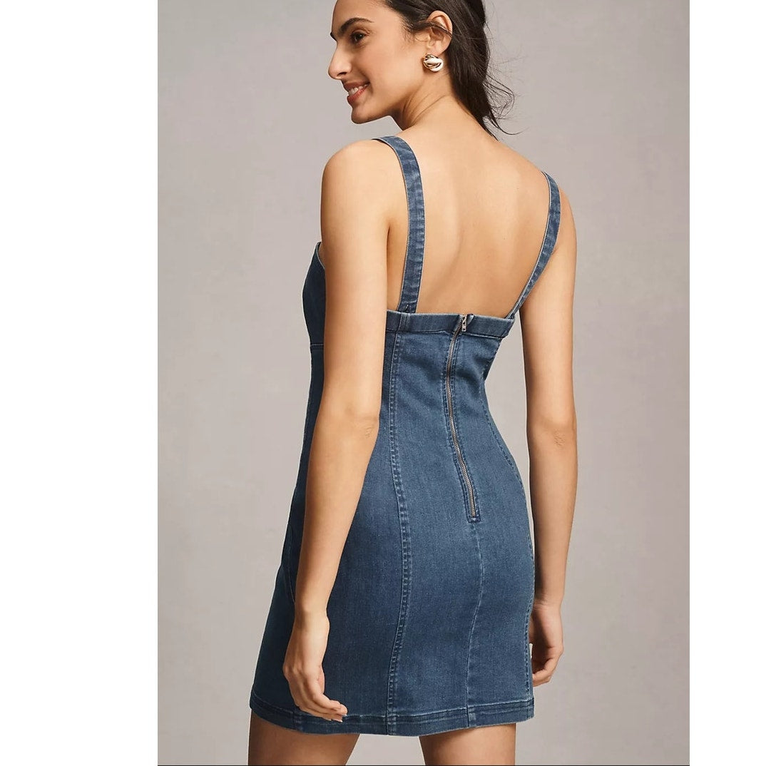 Anthropologie Porridge Rosette Denim Slim Mini Dress XXS Blue Stretchy Anthropologie