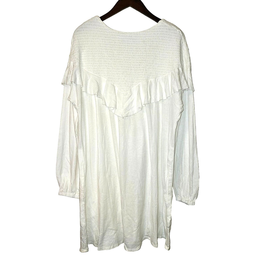 New Free People BEACH Aurora Mini Dress $88 free-est LARGE White Smocked