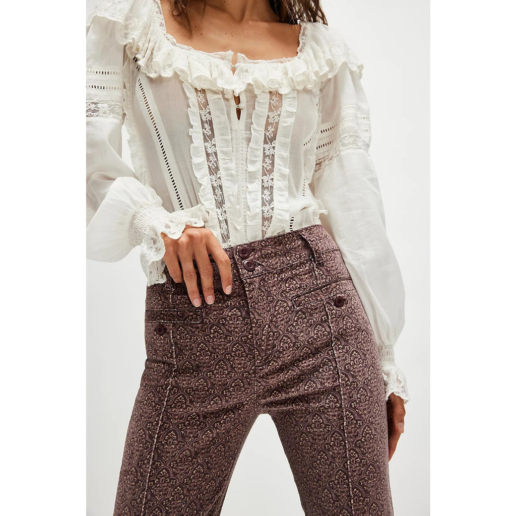 Free People City Line Slim Pants $178 SIZE 10 Chocolate Combo High-Rise