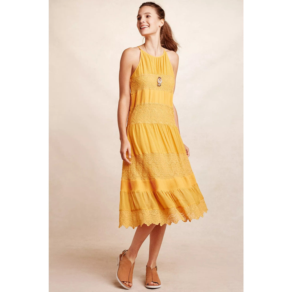 New Anthropologie Villanelle Lace Midi Dress HD PARIS XL $178 Orange Mango