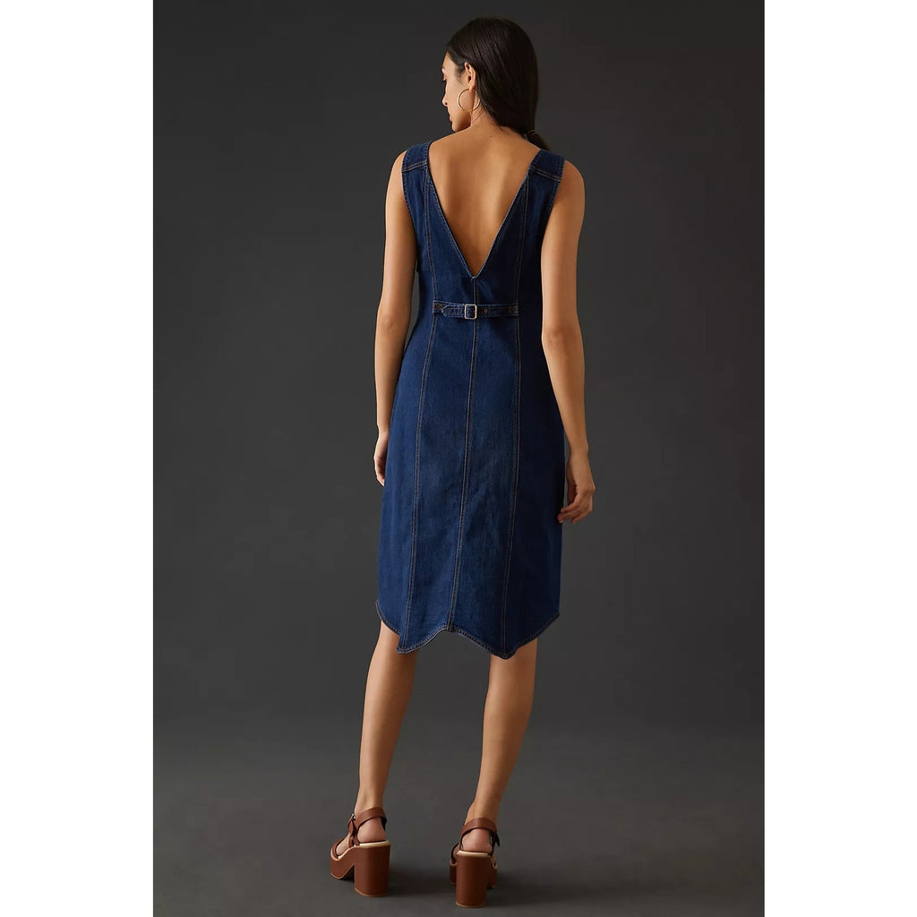 Nwt Anthropologie Pilcro Vest Mini Dress $180 SIZE 0 Dark Denim Button Front