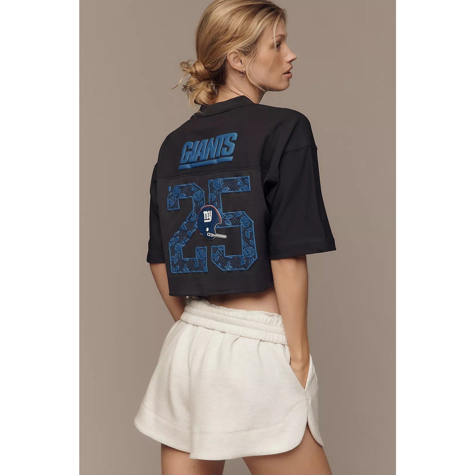 Anthropologie Mitchell & Ness NFL Cropped Jersey XS Blue NY GIANTS Anthropologie