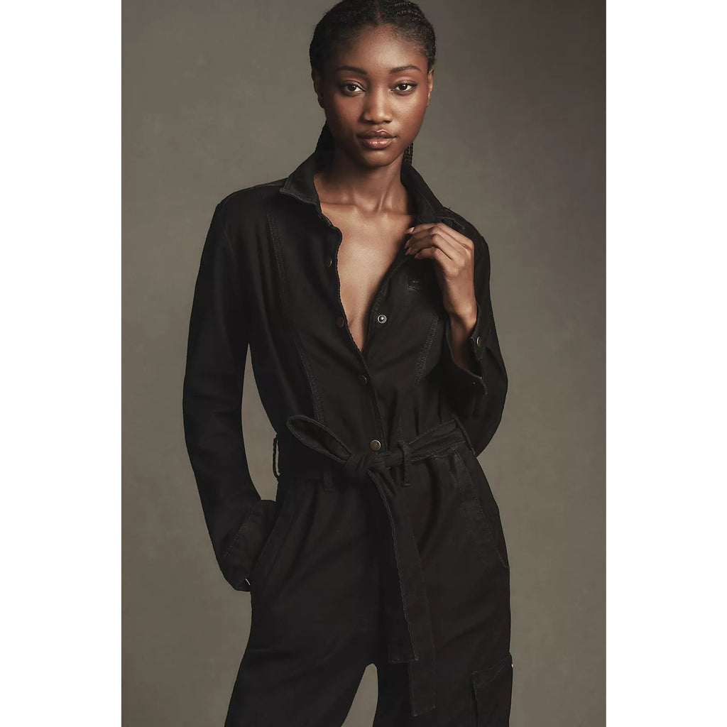 Anthropologie The Lonnie Cuffed Crop Jumpsuit by Pilcro $188 X-SMALL  Black