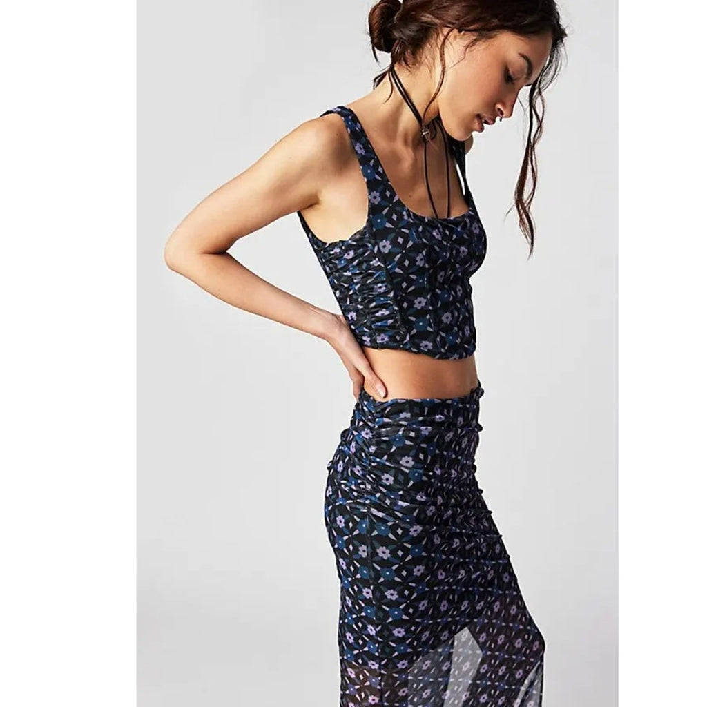 New FREE PEOPLE Galaxy Corset Tank Midi Skirt Set $128 SMALL Night Sky Combo