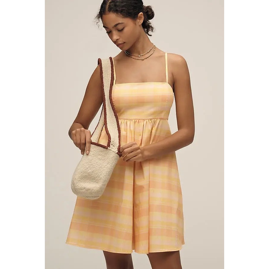 Anthropologie Hutch Sleeveless Bandeau Romper MEDIUM Yellow Plaid Anthropologie