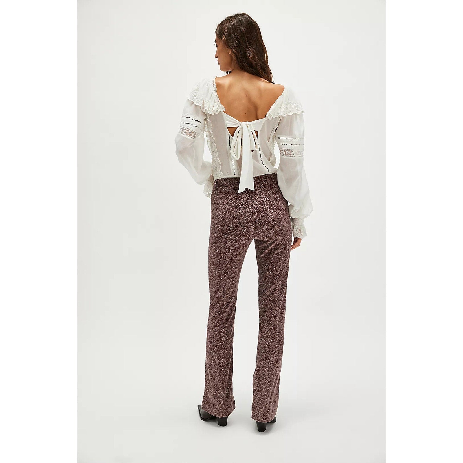 Free People City Line Slim Pants $178 SIZE 10 Chocolate Combo High-Rise