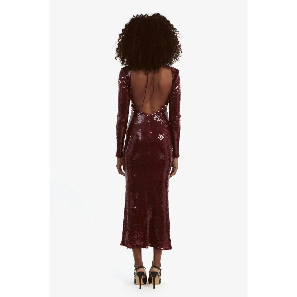 New ANTHROPOLOGIE Bardot Verona Long-Sleeve Sequin Slim Midi Dress SIZE 10 WINE