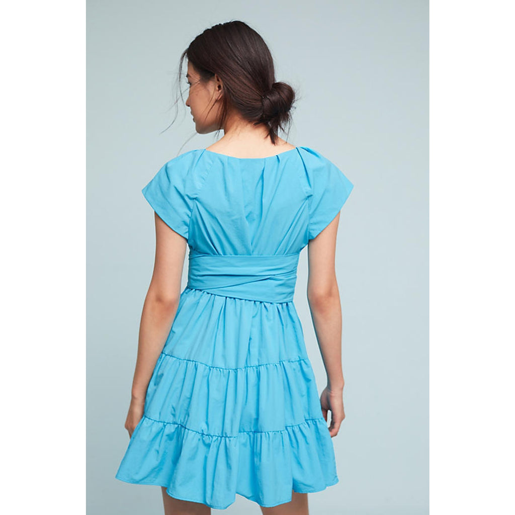 New Anthropologie Tiered Poplin Swing Dress By Eva Franco $168 Size 4P Blue