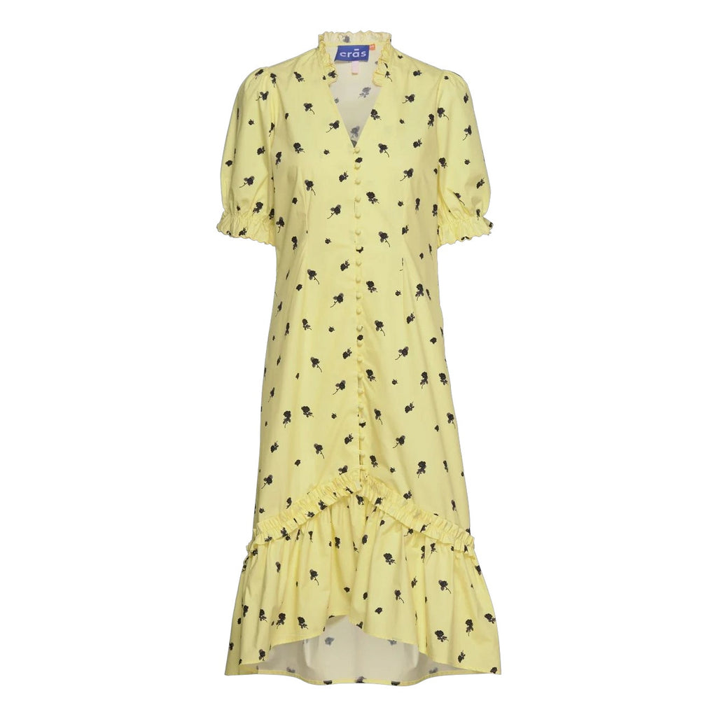 New Anthropologie CRAS Tuva Floral Midi Dress $269 SMALL 36 Yellow High-low Hem