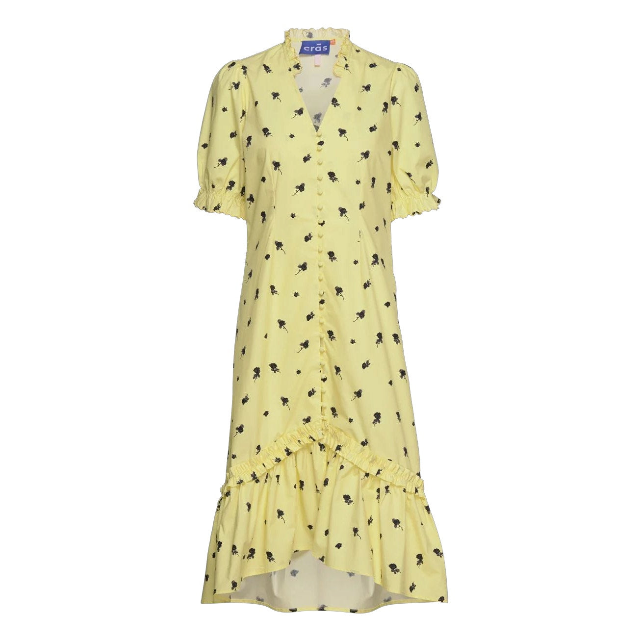 New Anthropologie CRAS Tuva Floral Midi Dress $269 SMALL 36 Yellow High-low Hem