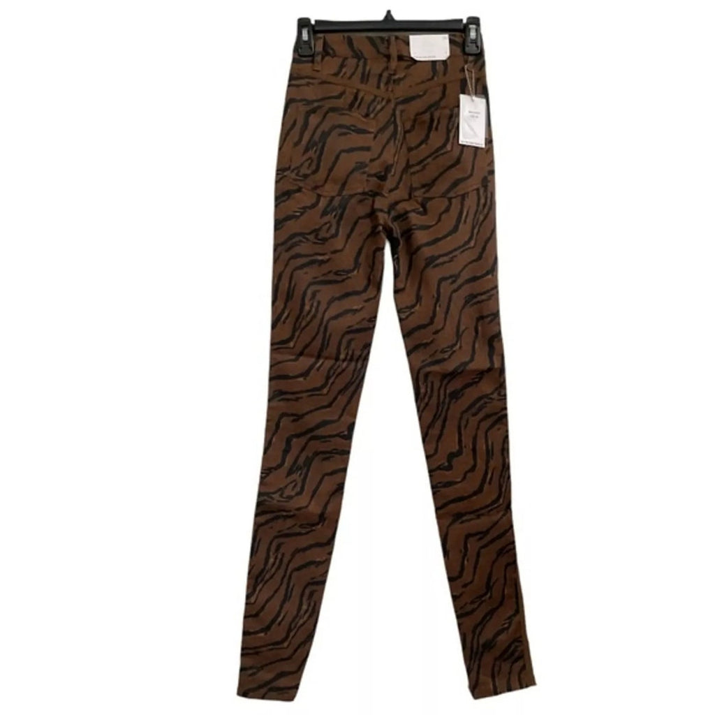 New Free People x We Wore What Piped Stiletto Slit Jeans $148 Sz 26 Tiger Brown