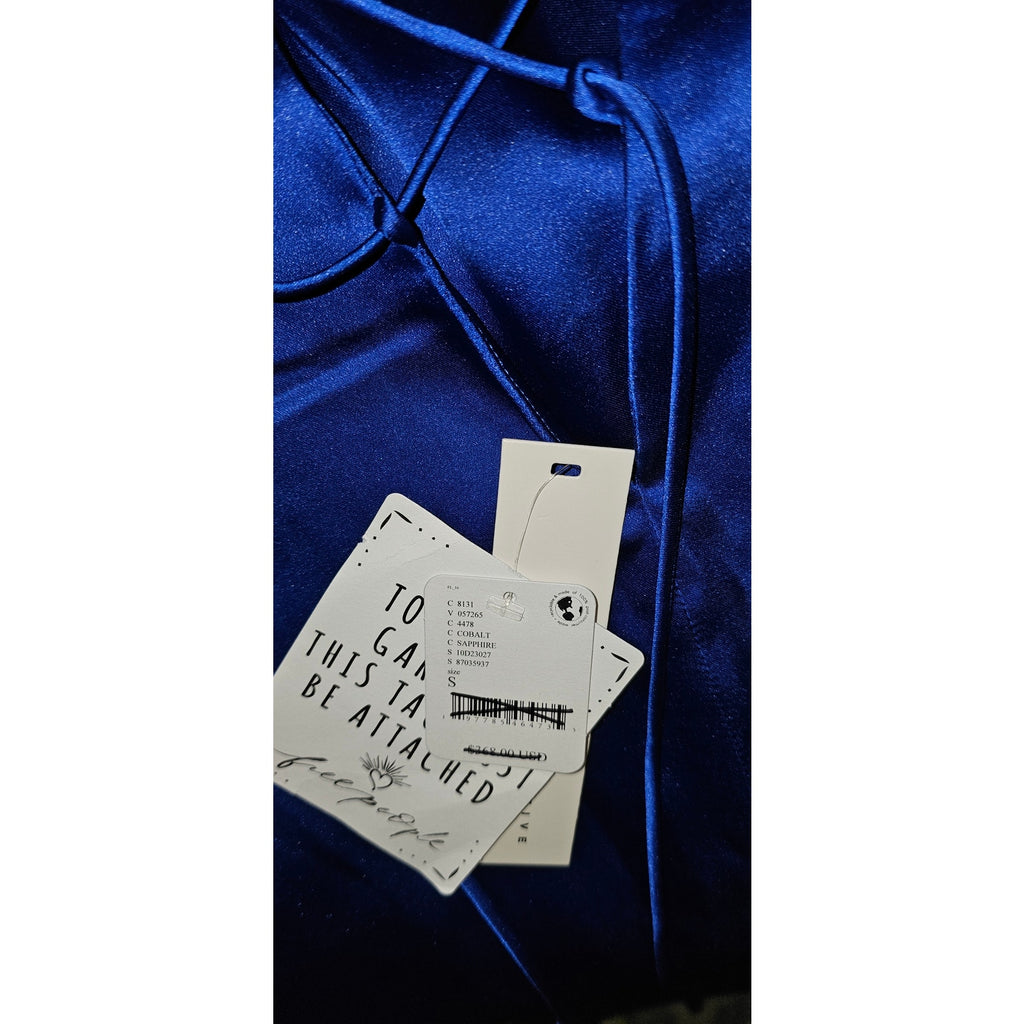 Free People DELFI Amber Mini Shift Dress $368 SMALL Colbalt Blue Long Sleeve