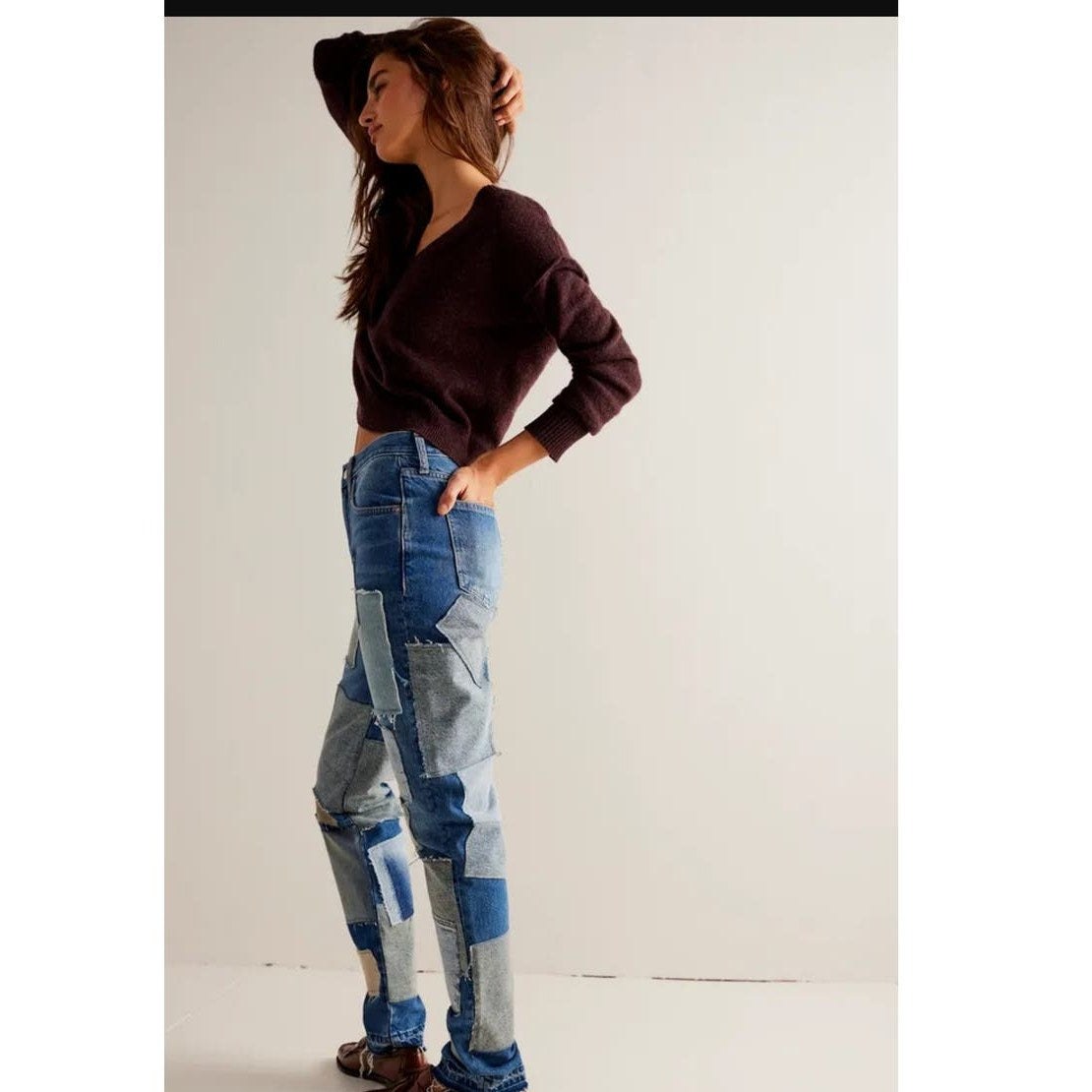 New FREE PEOPLE We The Free Bare With Me Jeans $298 SIZE 25 PATCHWORK DENIM