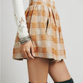 New Free People Burnt Umber Plaid Holly Go Lightly Tweed Mini Skirt $88 Small
