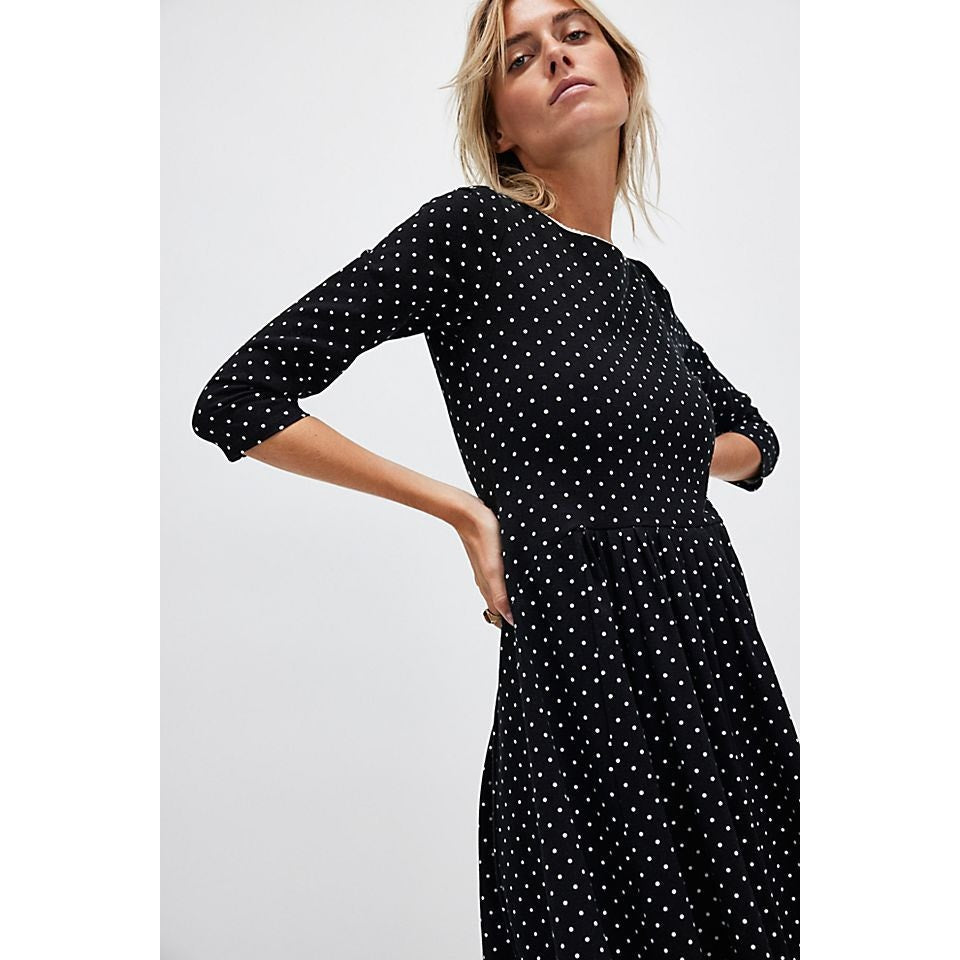 New FREE PEOPLE Two Timin Midi Dress $168 X-SMALL B&W Polka Dot SCOOP BACK