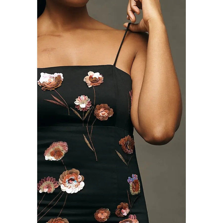 Anthropologie Brynne 3D Spaghetti-Strap Dress by Maeve SIZE 14 Black Anthropologie