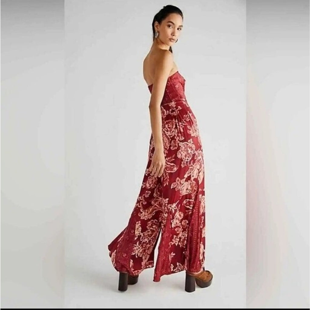 New Free People Juliet Cut-Out Floral Wide-leg Jumpsuit $228 Size Small Boho