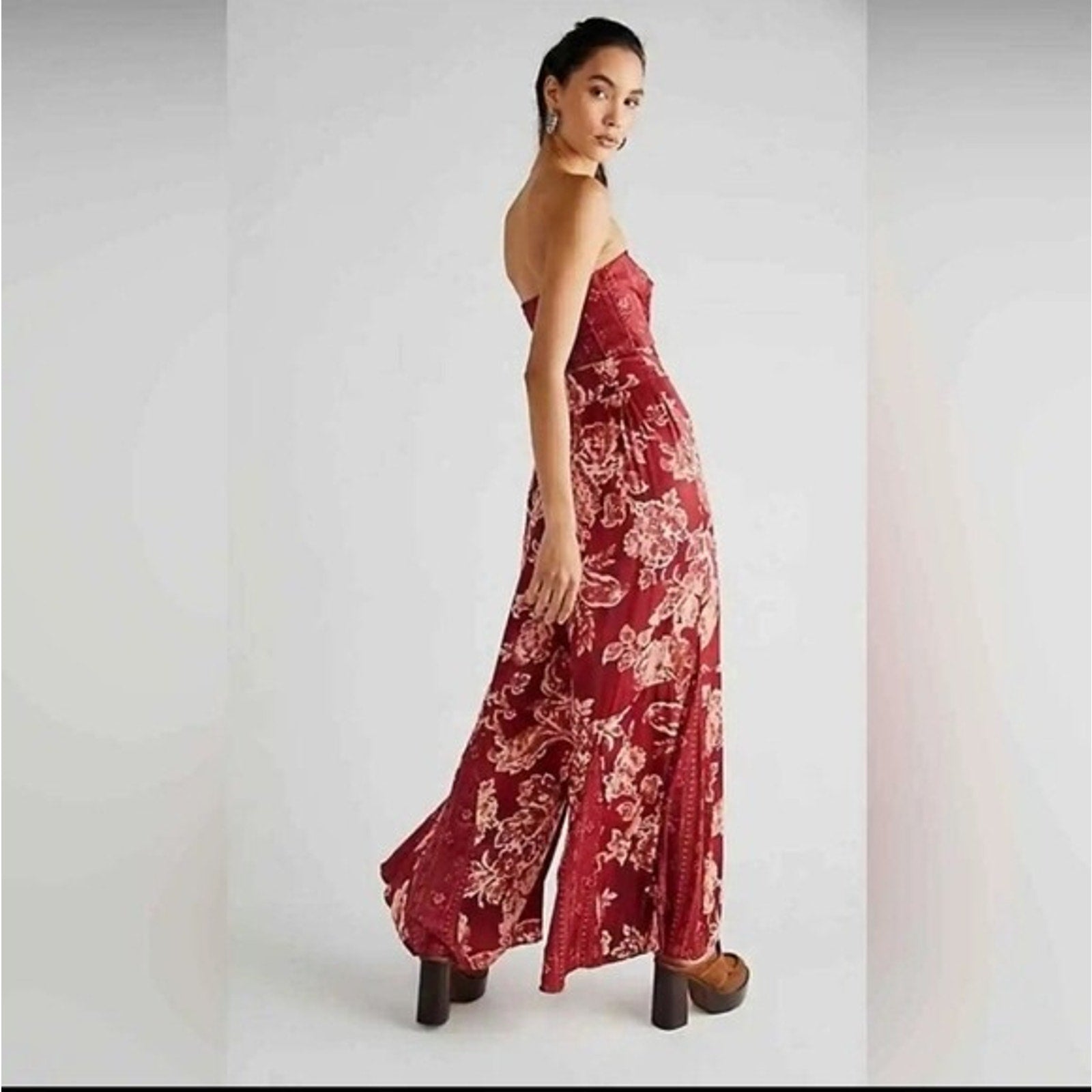 New Free People Juliet Cut-Out Floral Wide-leg Jumpsuit $228 Size Small Boho