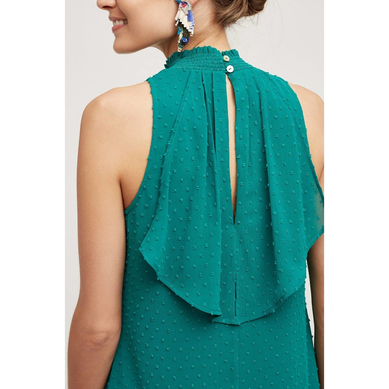 New Anthropologie by Meadow Rue Swiss Dot Halter Mini Dress $138 Green Small
